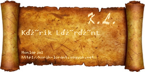 Kórik Lóránt névjegykártya